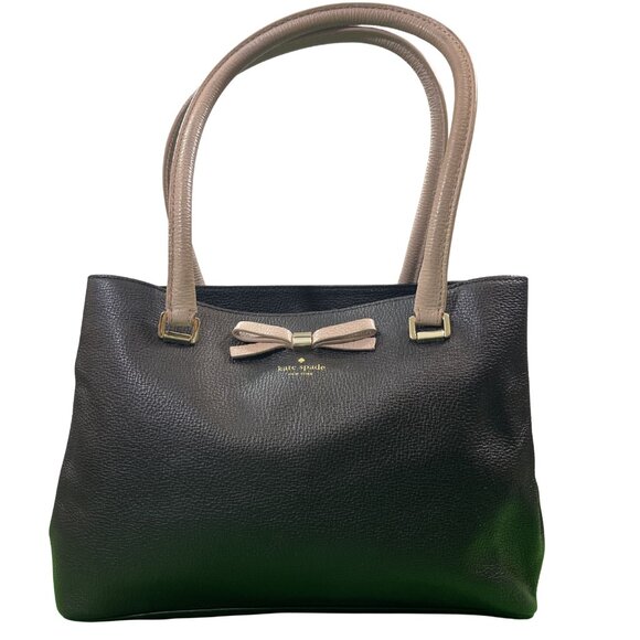 Kate Spade Henderson Street Maryanne Tote Black Leather w/ Cream Bow and Handles - Picture 1 of 11